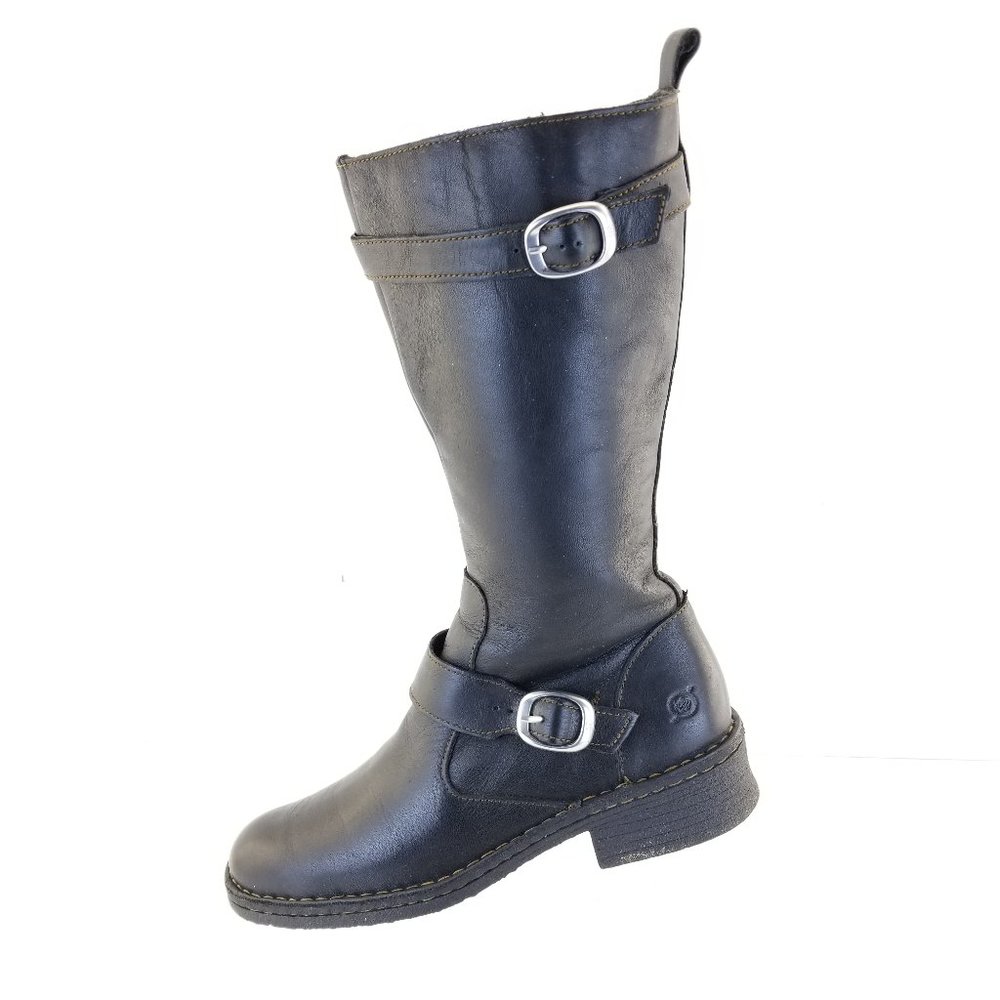 BORN Womens Black Leather up Side Zip Buckles Ridi